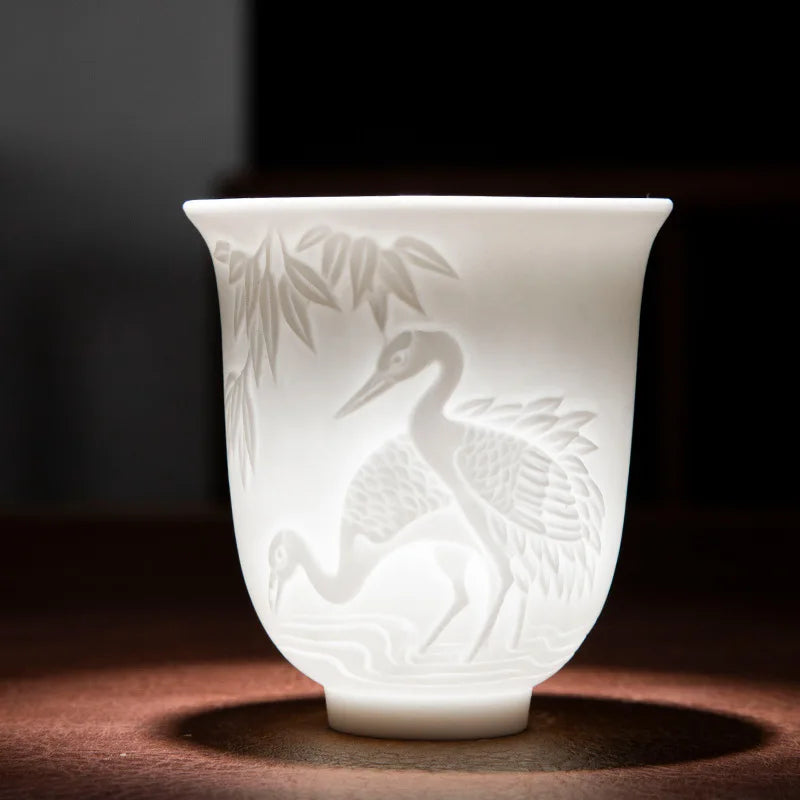 150ml Teacup Jade White Porcelain Cup Heart Sutra Cup Baifu Cup Ceramic Tea Set Supplies Living Room Coffee Table Decoration