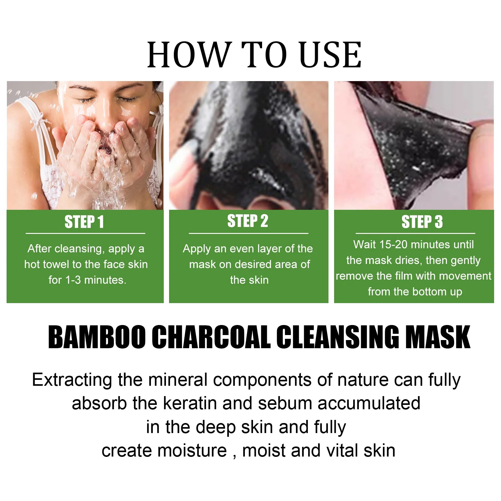 EELHOE Bamboo Charcoal Blackhead Tearing Mask Moisturizing Blackhead and acne Shrinking Pore Oil-controlling Mud Mask