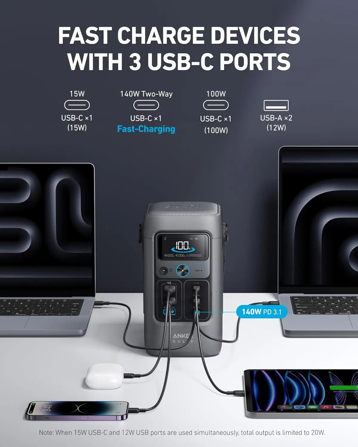 Anker SOLIX C200 DC Power Bank Station 60,000mAh, 192Wh Portable Power Station LiFePO4 Battery for Outdoor Camping
