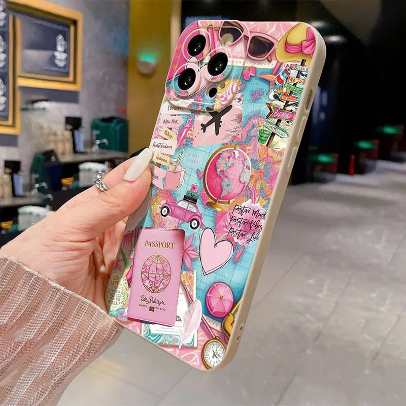 Travel Plane Printed Matte Anti-Drop Phone Case For iPhone 17 16 15 14 13 12 11 Pro Max XS X XR 7 8 Plus 16E 17Air 13 Mini Cover