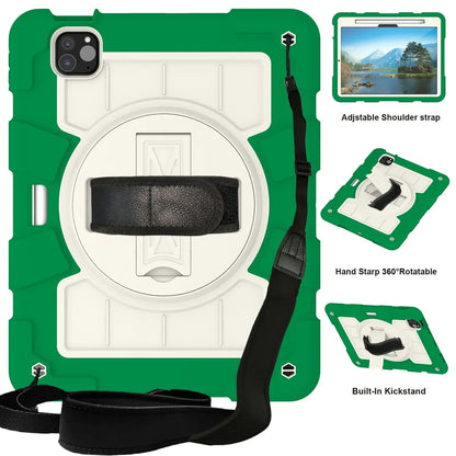 Heavy Duty Case For iPad Pro 11 M4 2024 Model A2836 A2837 A3006 360 Rotation Armor Stand Cover With Shoulder Strap Shockproof