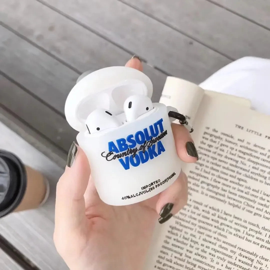 For AirPods 4 3 2 1 Pro Pro2 Earphone Case 3D Vodka Silicone Cartoon Headphone Box With Pendant Cover