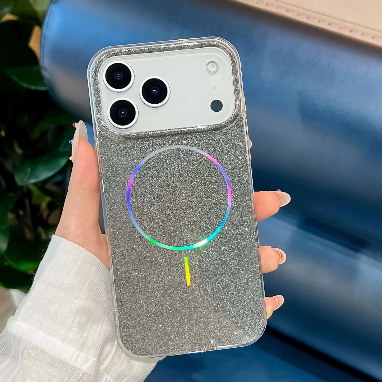 Étui en silicone de luxe scintillant magnétique compatible MagSafe pour iPhone 17Air 16 15 14 13 17 Pro Max Plus avec recharge sans fil