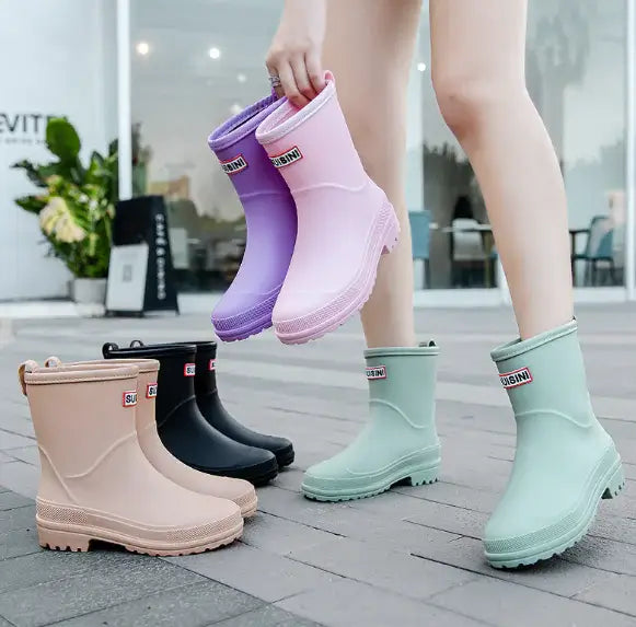 Trendy Waterproof Mid-Calf Rain Boots for Women (One Pair)