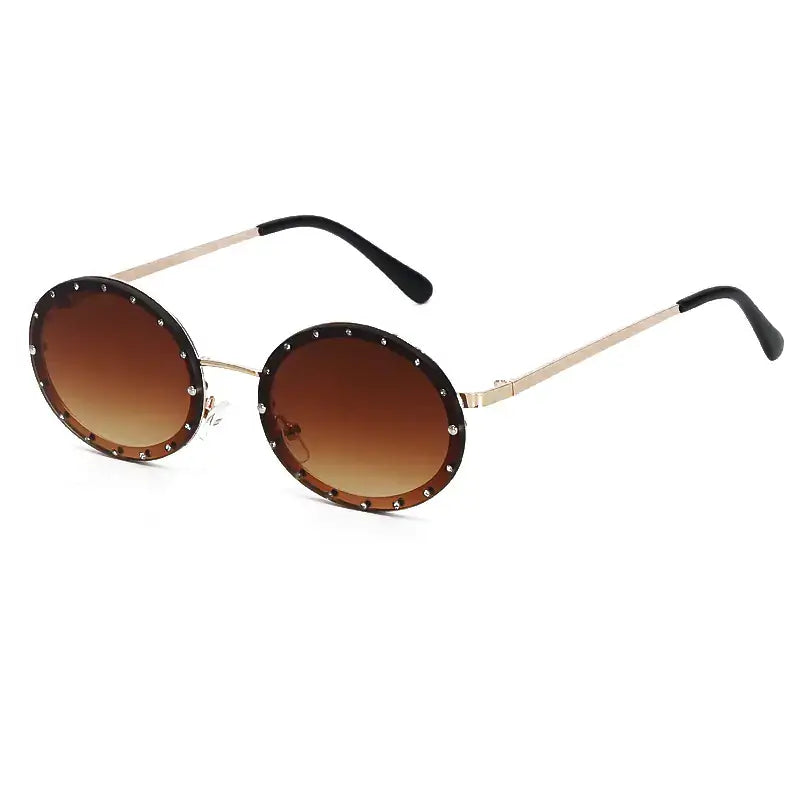 Trendy Oval Diamond Sunglasses with Metal Frame for Women