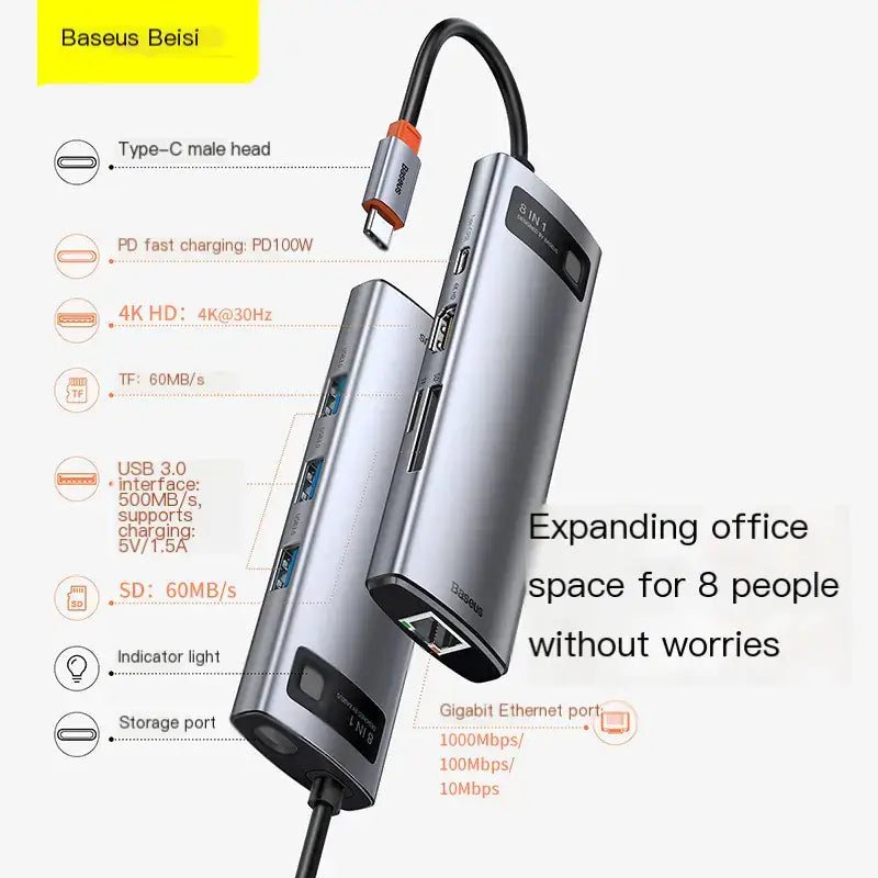 8-in-1 Type-C Hub | Baseus Metal Micro-light Series