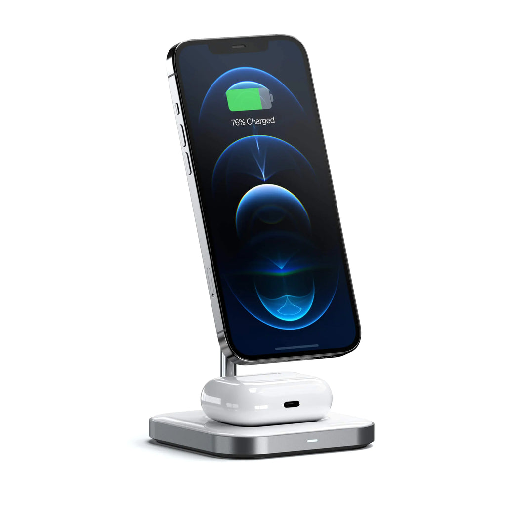 Satechi Aluminum 2-in-1 Magnetic Wireless Charging Stand – Compatible with iPhone 16 Pro Max/16 Pro/16/16 Plus iPhone 15 Pro Max/15 Pro/15/15 Plus AirPods Pro 2/1 AirPods Gen 3/2