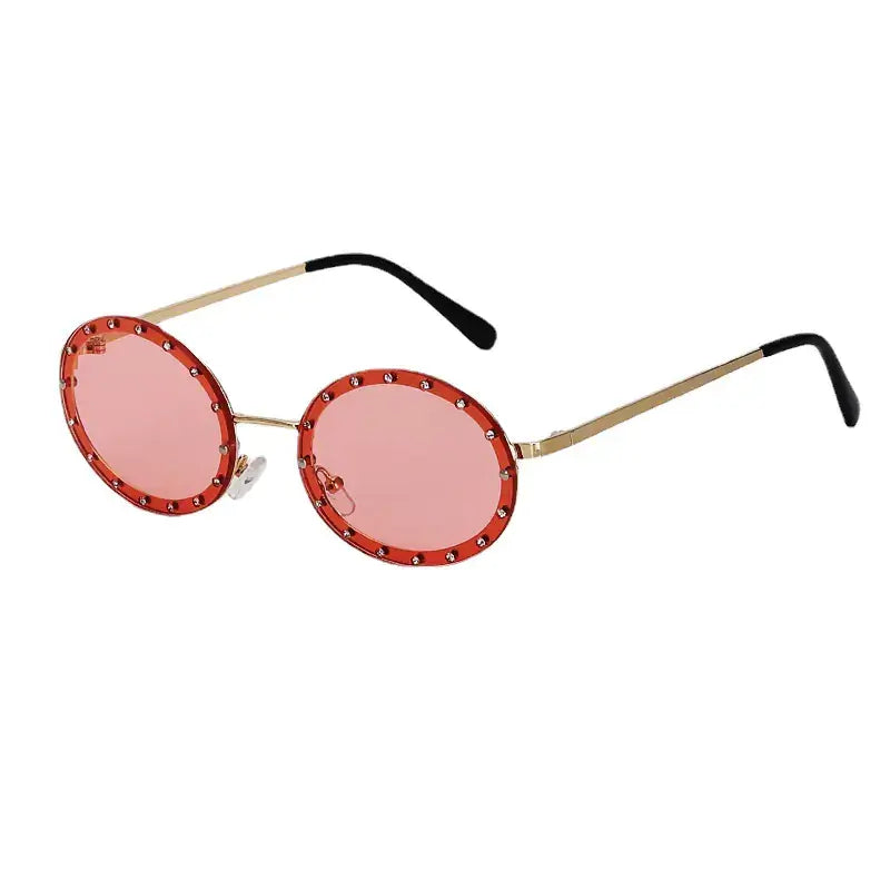Trendy Oval Diamond Sunglasses with Metal Frame for Women