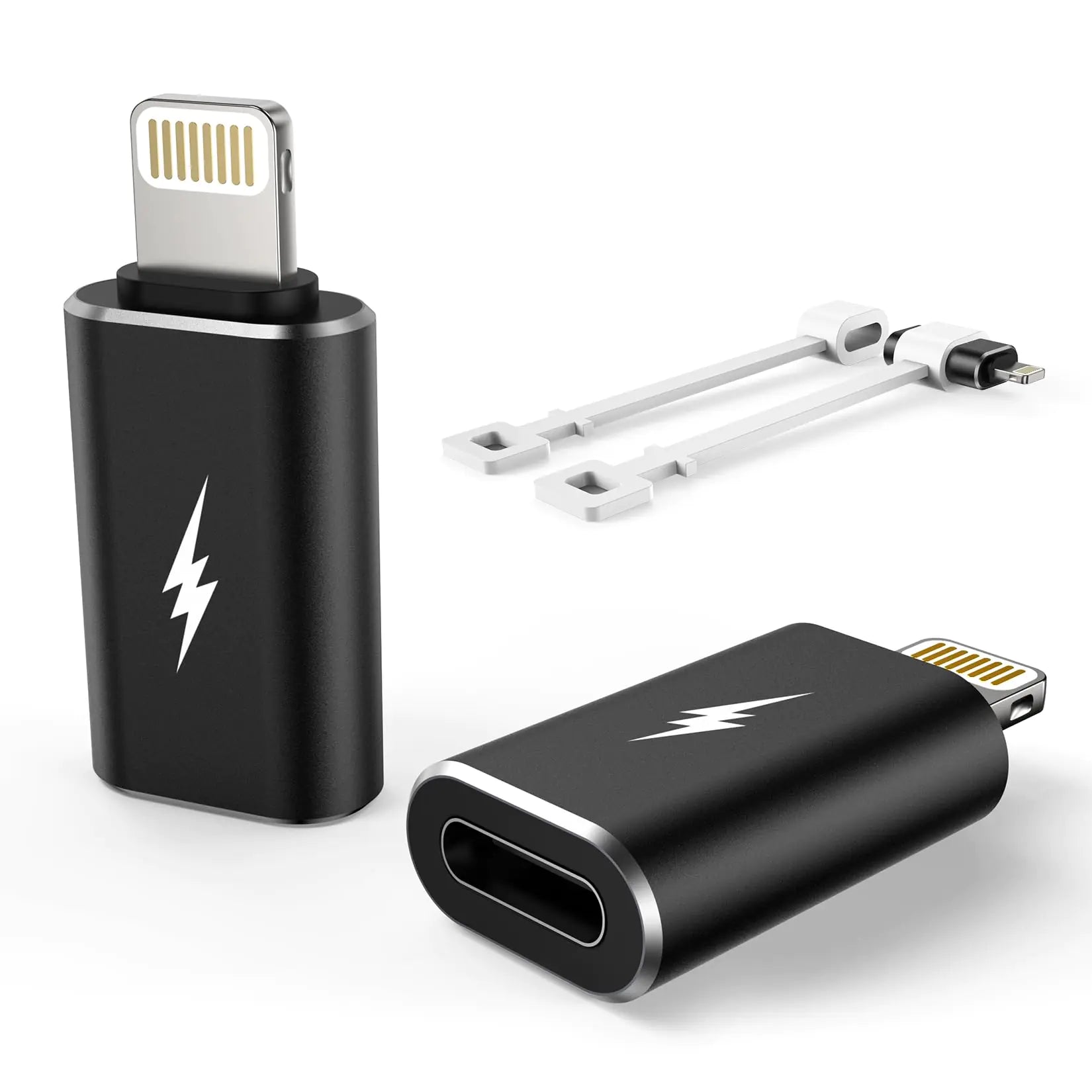 TechMatte Female USB C to Male Lightning Adapter [2 Pack] 12W Charging Only Compatible for iPhone 14 13 12 11 Xs 8 SE iPad iPod AirPods Not for Audio Headphones/OTG Android Anti-Lost Holder Black