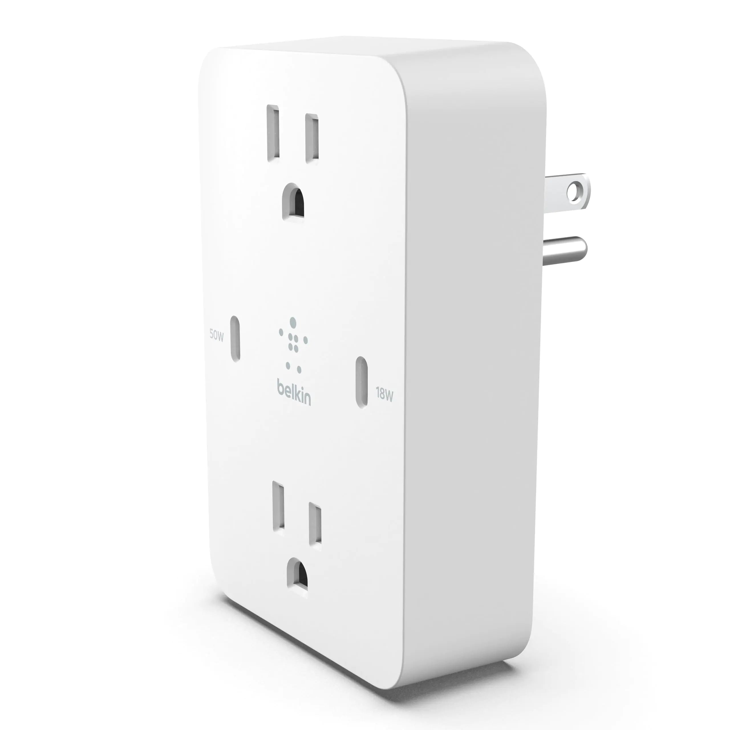 Belkin Multi-Outlet Extender Fast Charging USB-C Plug Adapter - Safe Charge for MacBook Pro Chromebook Apple iPhone 15 iPhone 14 iPhone 13 Samsung Galaxy S23 Tablet & More - White