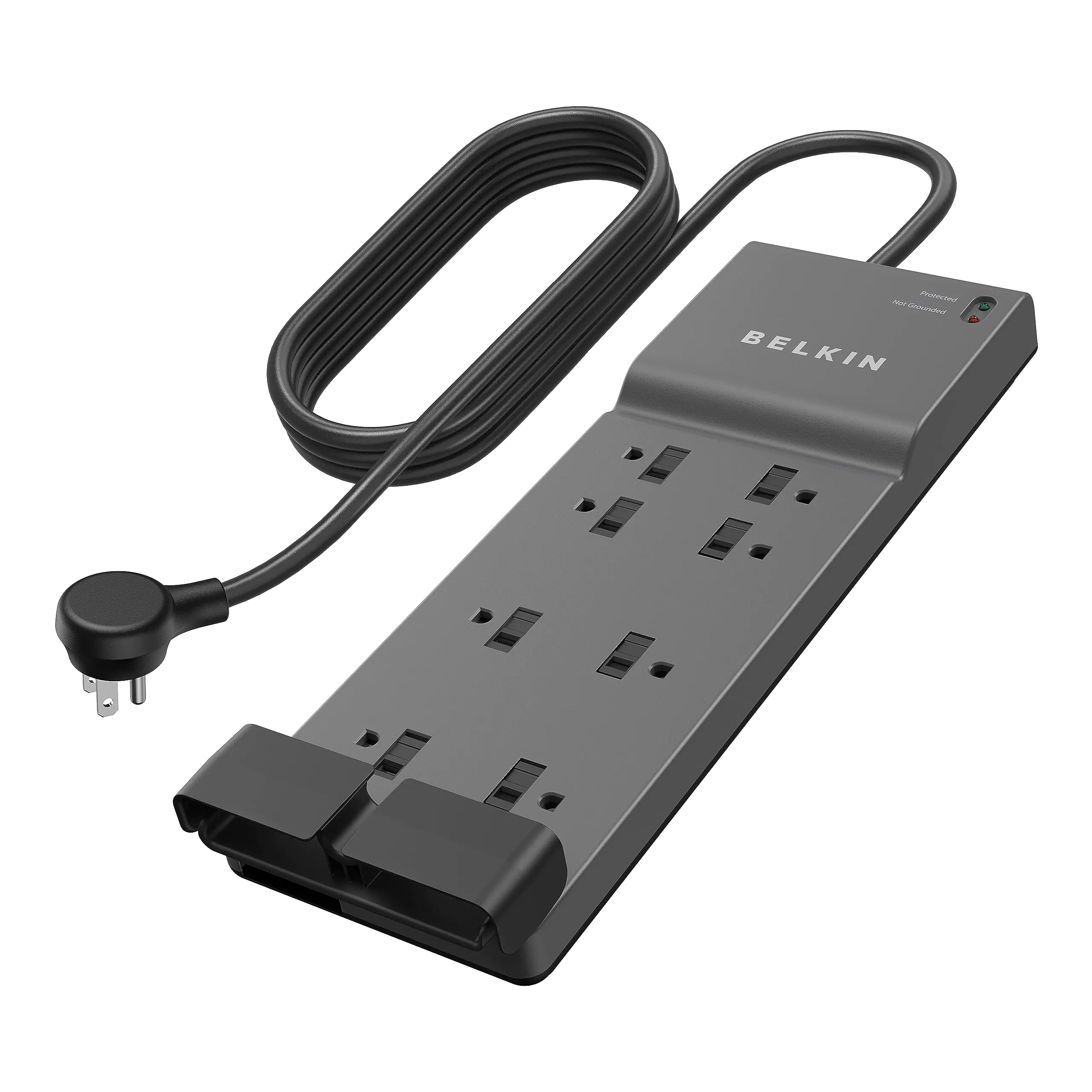Belkin Power Strip Surge Protector with 8 Outlets 6 ft Long Flat Plug Heavy Duty Extension Cord + Overload Protection for Home Office Travel Compuer Desktop & Phone Charging Brick (3550 Joules)