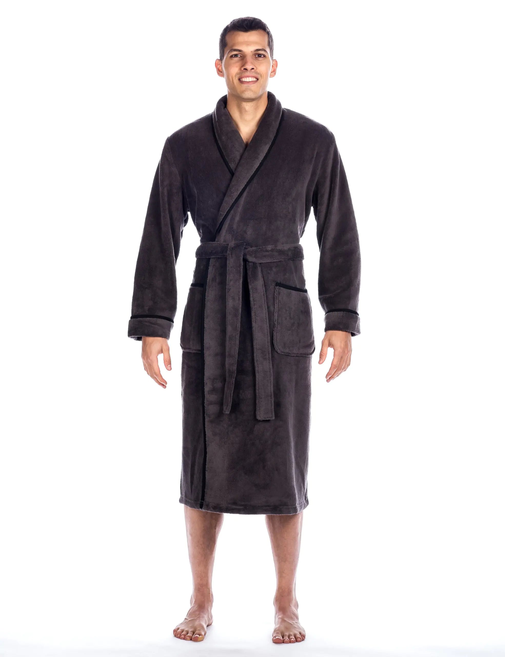 Noble Mount Mens Plush Robe - Fleece Robe Mens Bathrobe - Dark Grey - 2XL/3XL