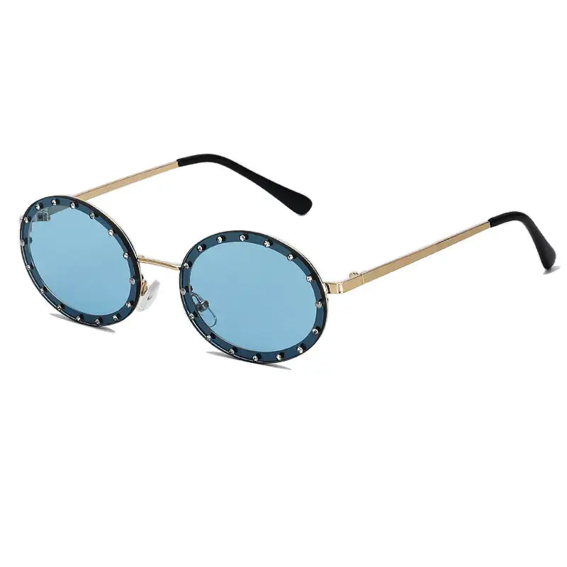 Trendy Oval Diamond Sunglasses with Metal Frame for Women