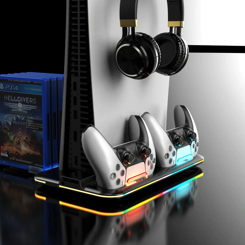 RGB PS5 charging dock dual controller charger white and black