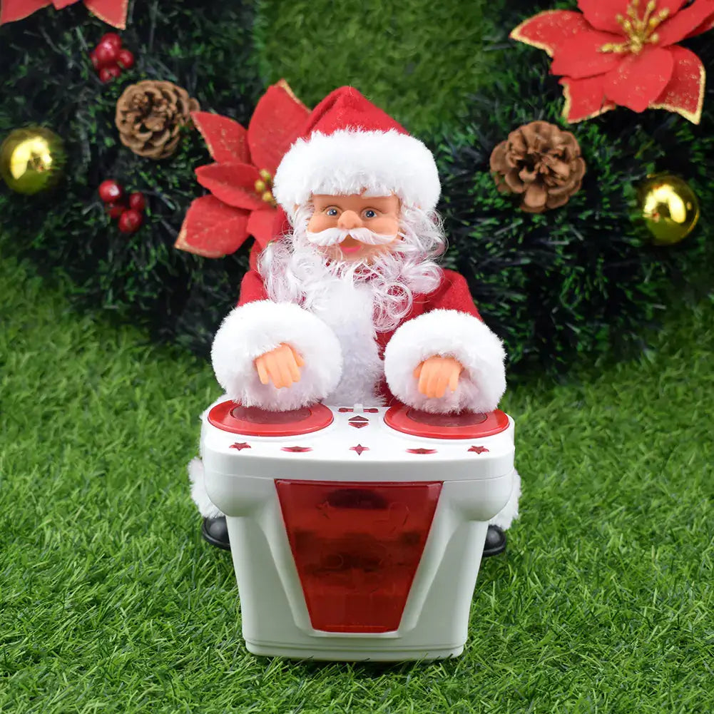 Santa Claus Climbing Toy - Festive Holiday Decor on a tabletop surrounded by holiday decorations.