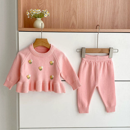 Arrival Autumn Baby Girls Long Sleeves Flowers Pattern Knitted Top