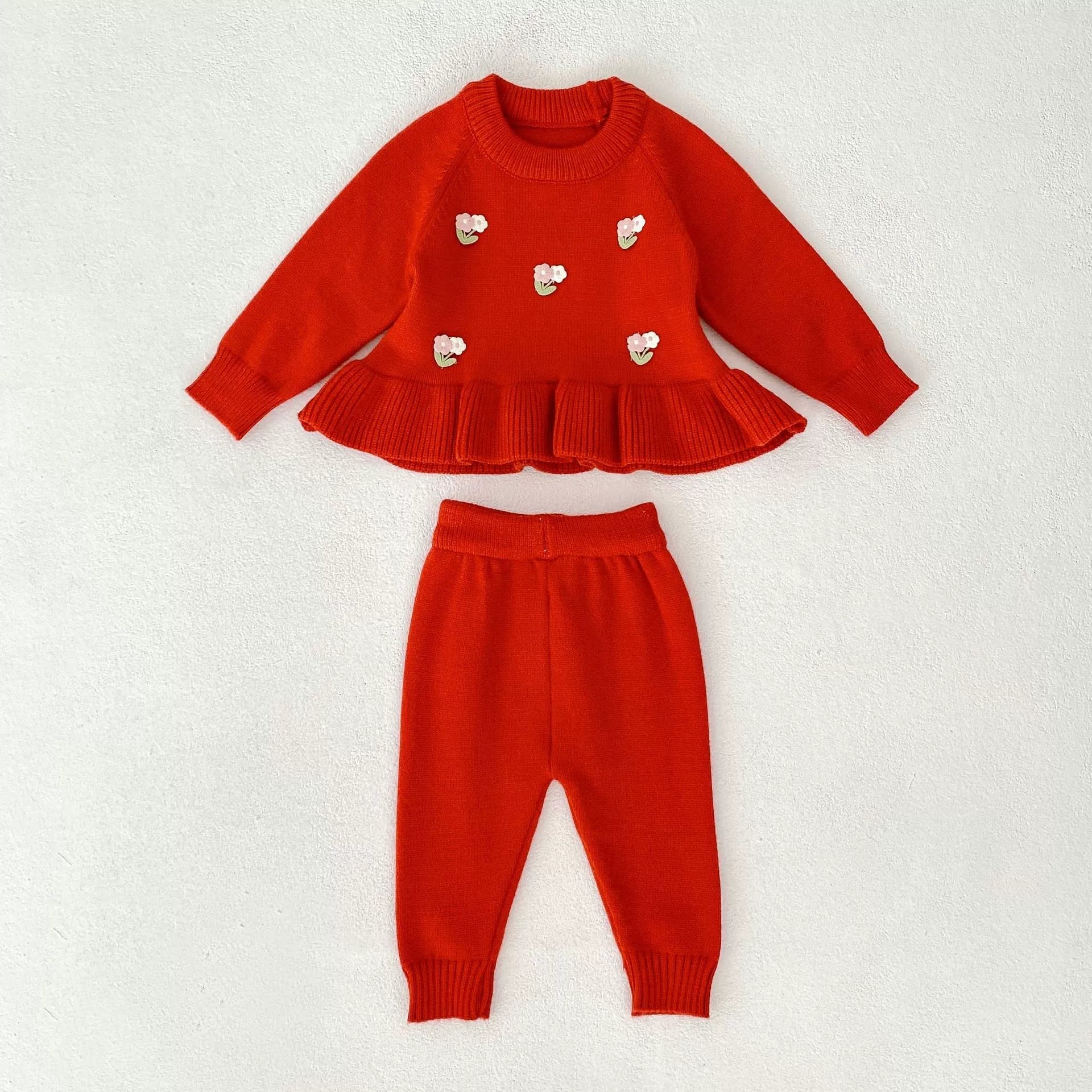 Arrival Autumn Baby Girls Long Sleeves Flowers Pattern Knitted Top