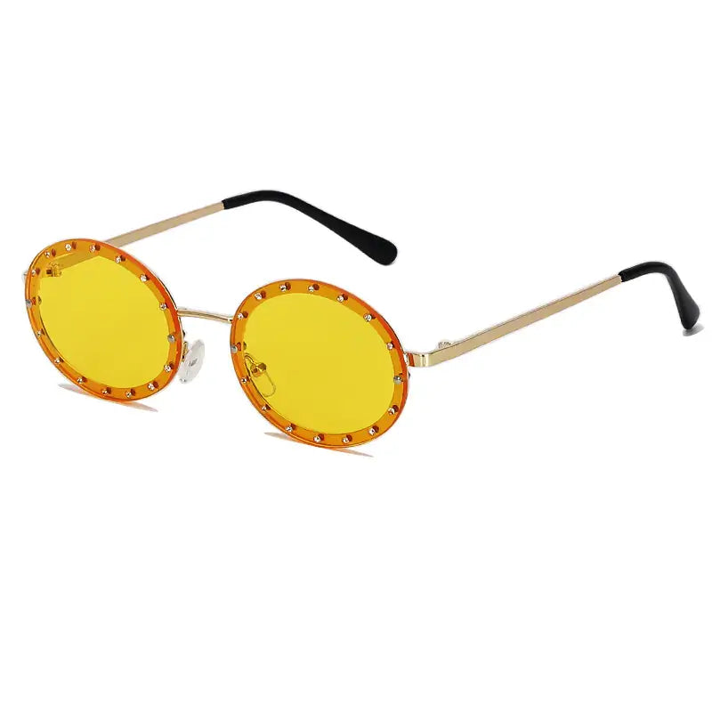 Trendy Oval Diamond Sunglasses with Metal Frame for Women