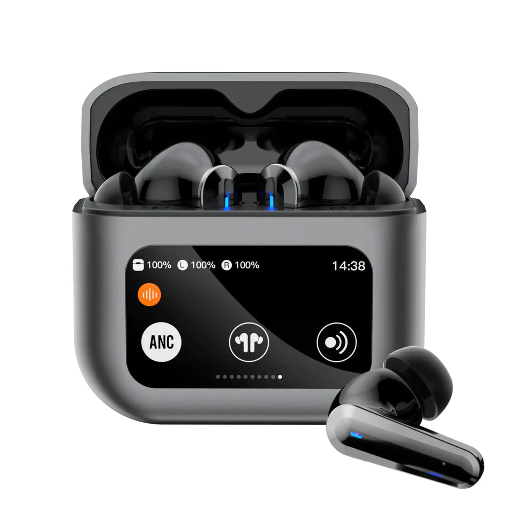 Touch Screen Active Noise Cancelling Wireless Bluetooth Earbuds with Screen Gaming Earbuds Touchscreen Water Proof Blue Tooth Ear Buds Head Phones Wireless Earphones Headphones for iPhone Android