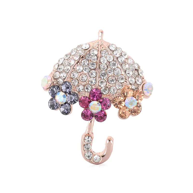 Fashionable Rhinestone Flower Umbrella Brooch Pin