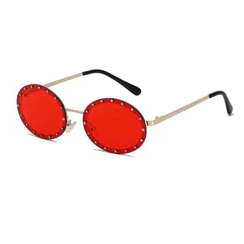 Trendy Oval Diamond Sunglasses with Metal Frame for Women