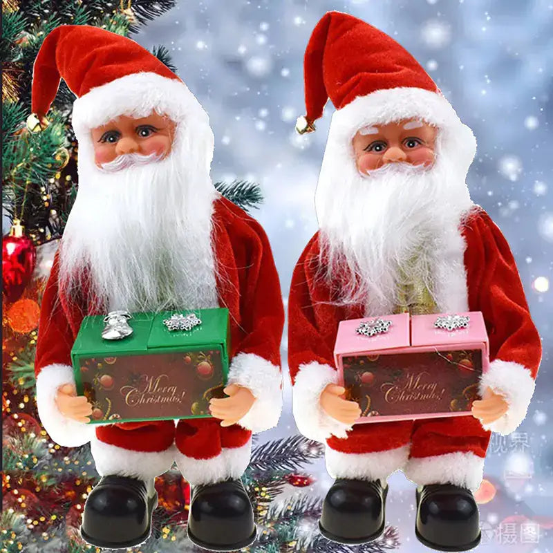 Santa Claus Climbing Toy - Festive Holiday Decor featuring two Santa figurines holding Christmas gifts