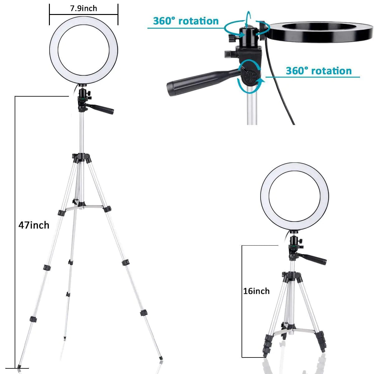 Adjustable 7.9-Inch LED Ring Light with Tripod