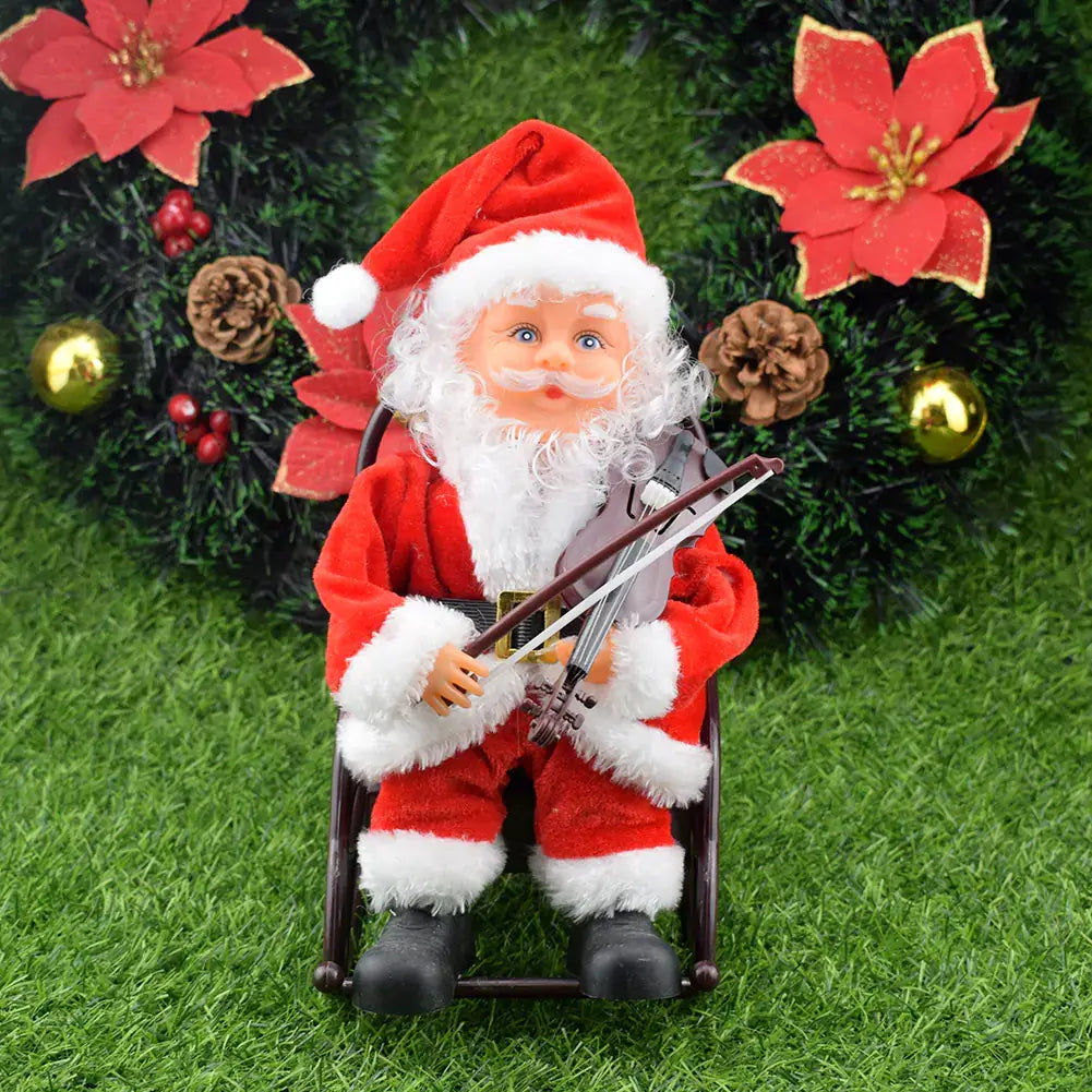 Santa Claus Climbing Toy - Festive Holiday Decor with Santa playing violin, surrounded by Christmas decorations.